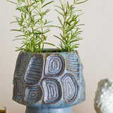 Bloomingville Clarke Blumentopf blau Steingut strukturiert 16,5 cm