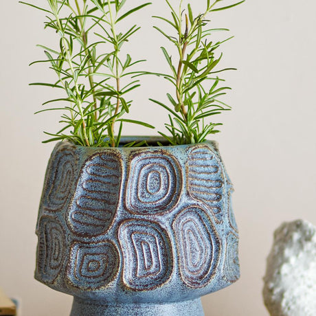 Bloomingville Clarke Blumentopf blau Steingut strukturiert 16,5 cm