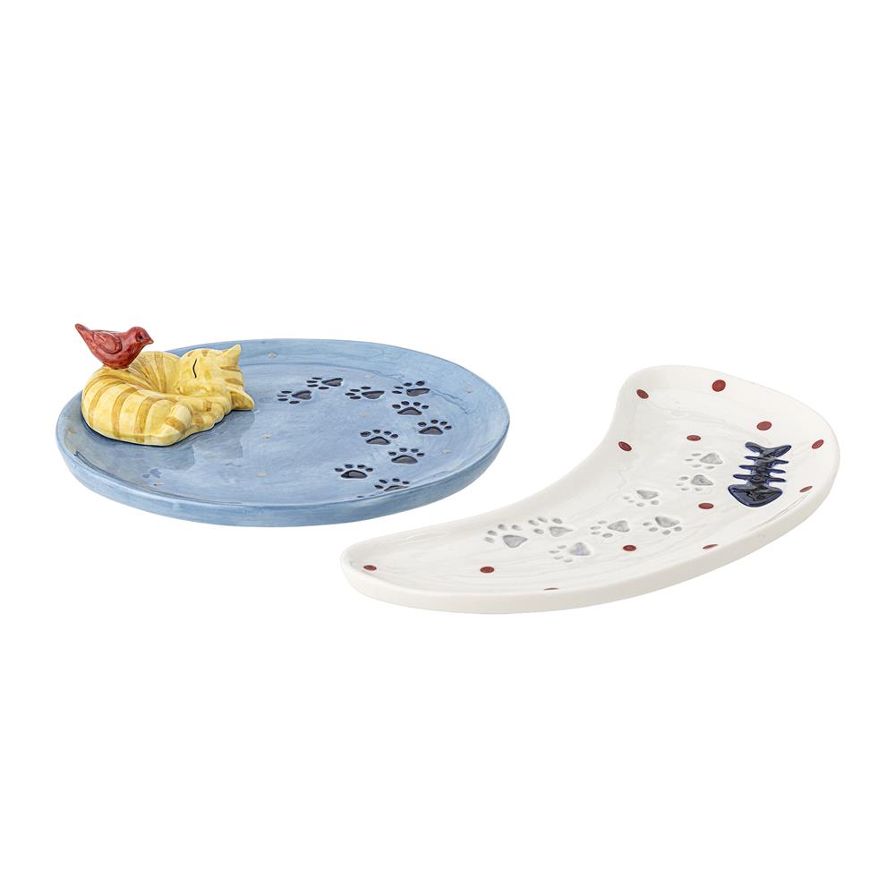 Bloomingville Bitte Servierplatte 2er Set 23x12 cm bunt - Steingut Teller Deko Küche