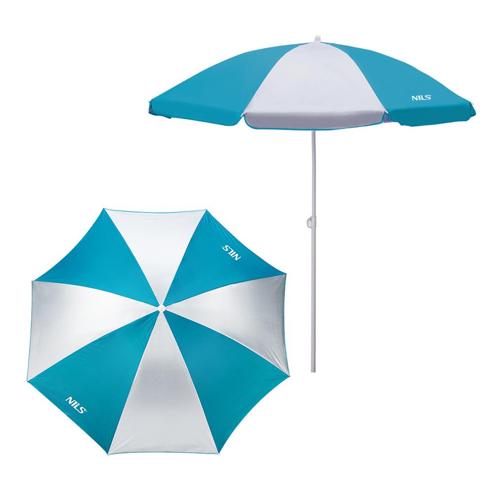 NILS CAMP Strandschirm türkis-weiß UV Schutz SPF40 für Strand Camping Garten