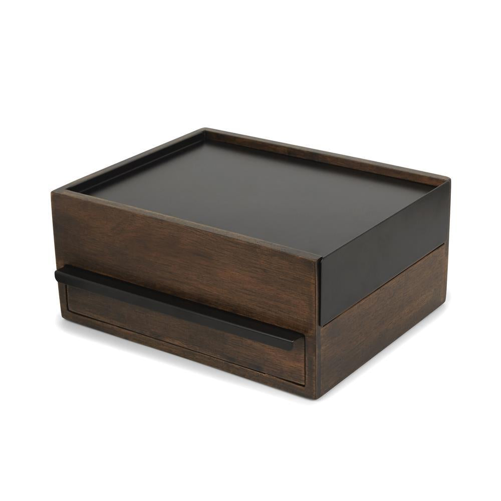 Umbra Stowit Design Schmuckkasten Schwarz/Walnuss moderne Schmuck Box mit Geheimfächern für Ringe Armbänder Uhren Halsketten Ohrringe und Accessoires