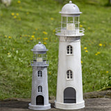 BOLTZE Laterne Leuchtturm 2-teiliges Set Metall Glas grau weiß Usedlook Skandi Deko