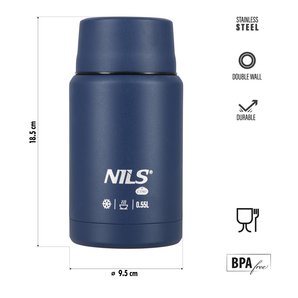 NILS CAMP Speisethermos 550 ml Blau Edelstahl Thermobehälter auslaufsicher
