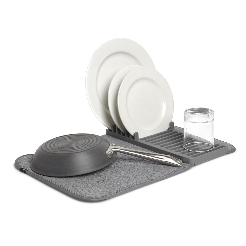 Umbra Udry Mini Geschirr Abtropfgestell und Mikrofaser Abtropfmatte Faltbar Platzsparend und Leicht Verstaubar 50 x 33 cm