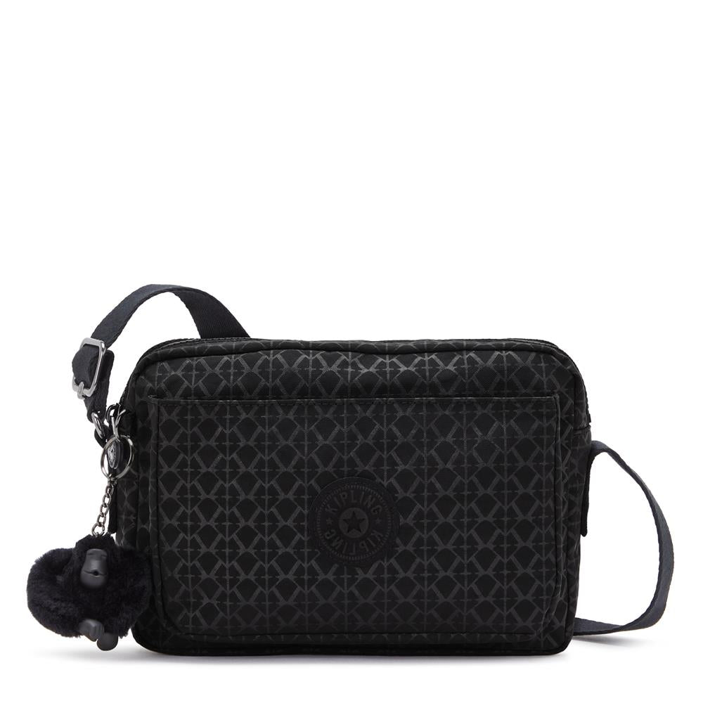 Kipling ABANU M, Mittelgroße Umhängetasche, Signature Emb (schwarz), 4L, Schultertasche
