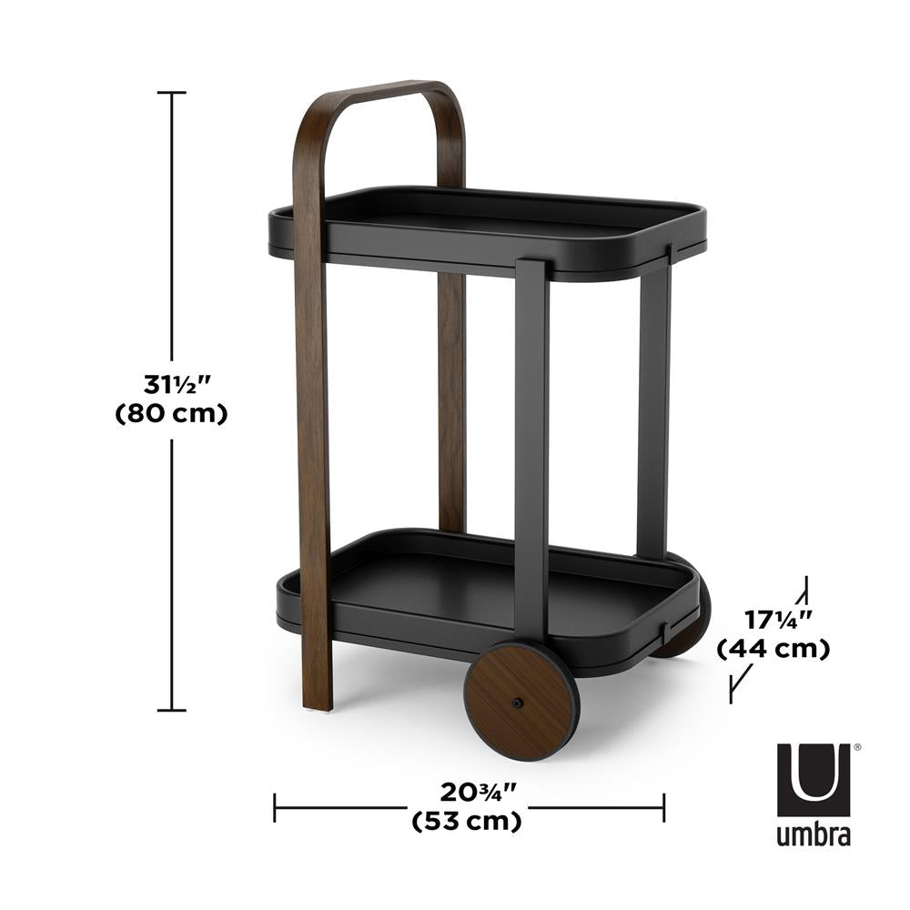 Umbra Bellwood Barwagen, Aufbewahrungswagen, Servierwagen in Schwarz/Walnuss