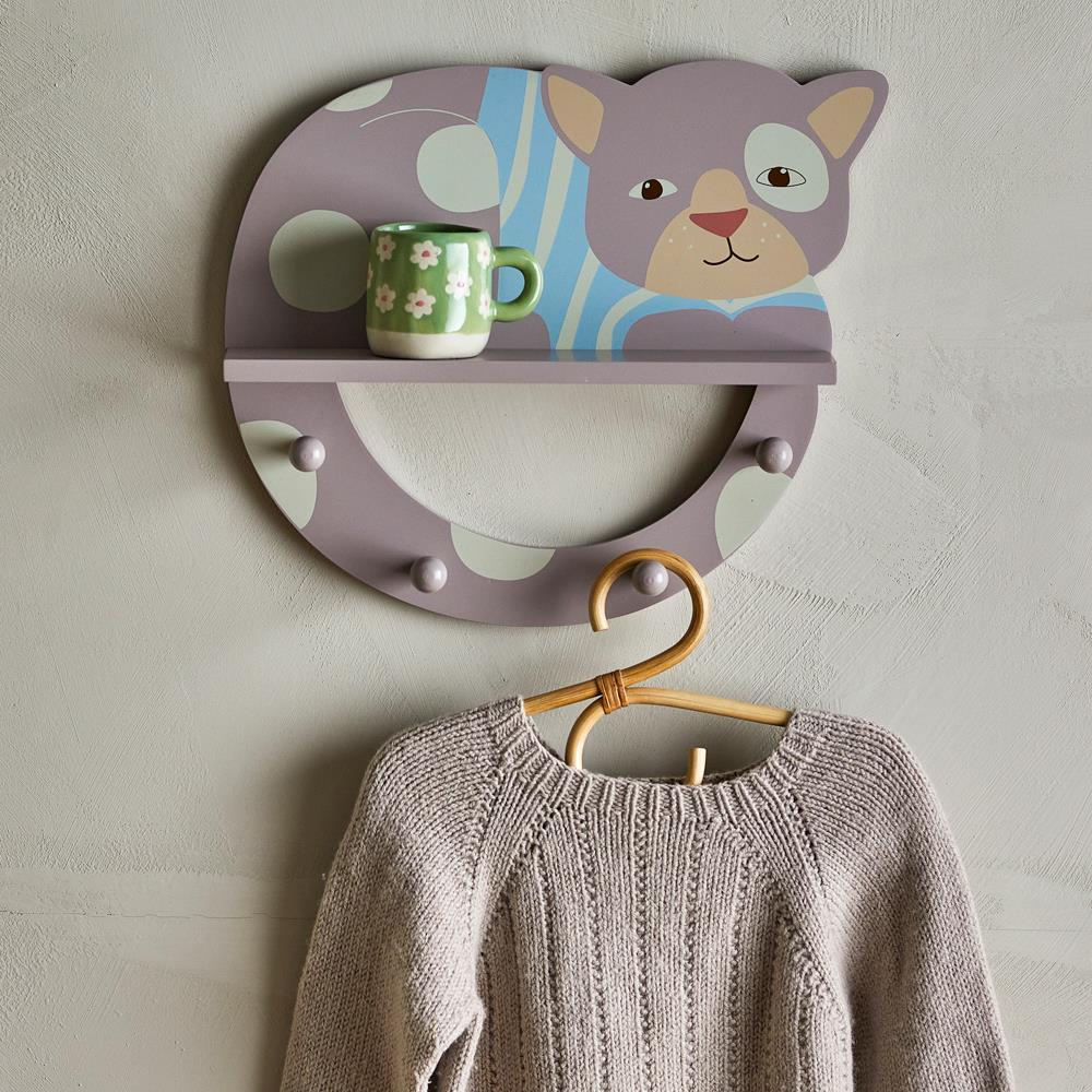 Bloomingville MINI Mille Garderobe bunt - Wandgarderobe Katze Kinderzimmer Hakenleiste Deko