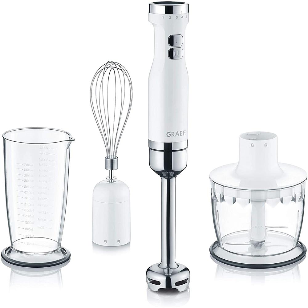 GRAEF Stabmixer HB 501 und 3-teiliges Zubehör-Set Mixstab Pürierstab Zerkleinerer Weiß/Edelstahl | B-Ware