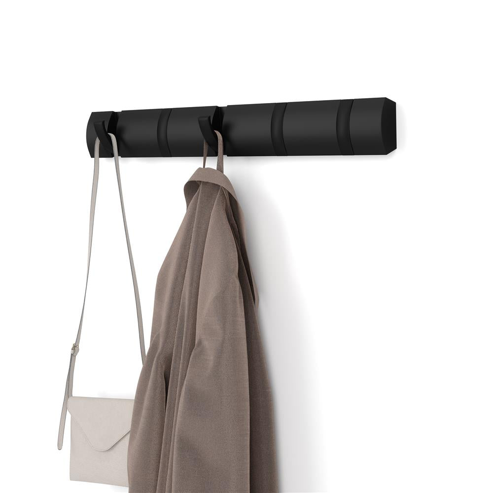 Umbra Flip Wandgarderobe, Garderobenleiste in Schwarz, mit 5 beweglichen Haken in Schwarz