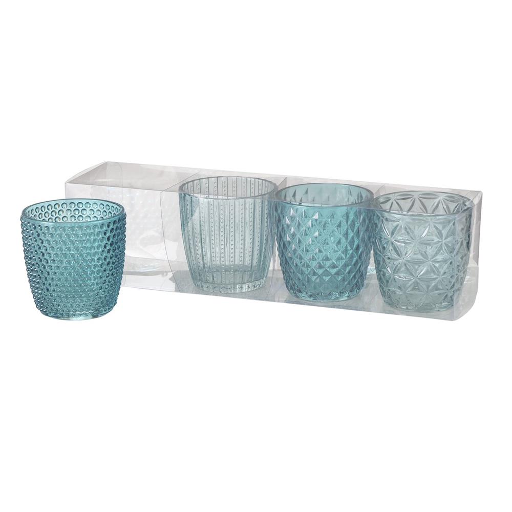 BOLTZE Windlicht Marilu 4er Set Petrol Türkis Glas Kerzenhalter Teelichthalter Maritimes Design