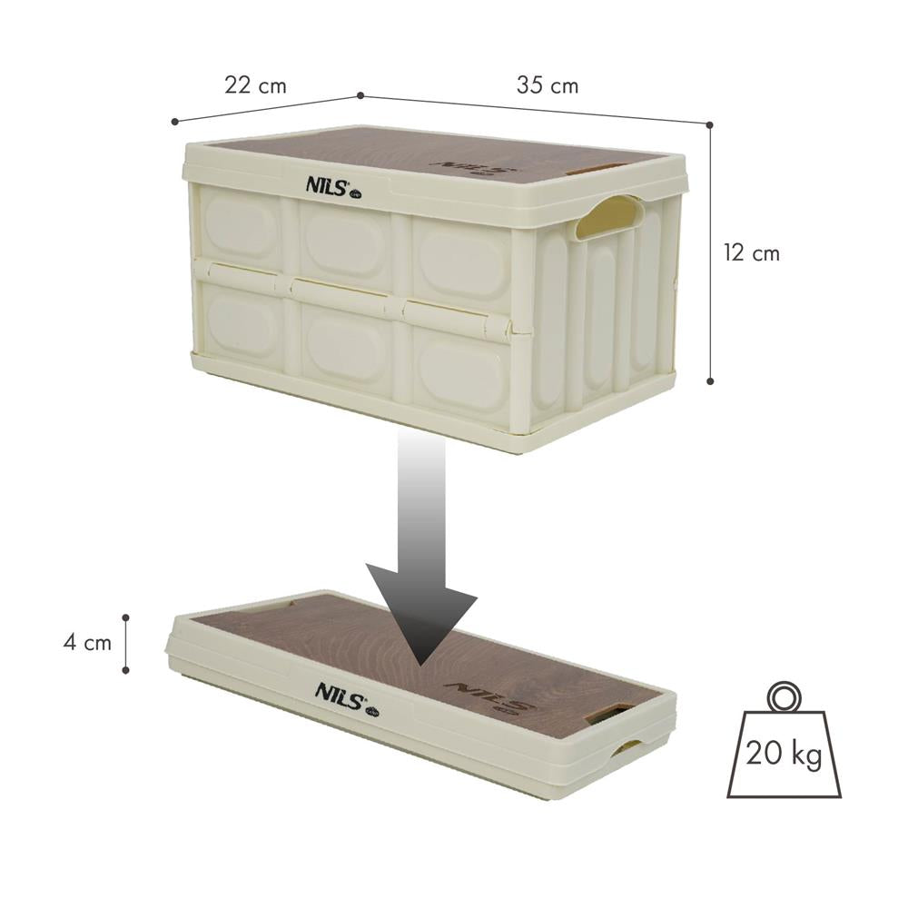 NILS CAMP faltbare Reisebox mit Tischfunktion 9L in Beige - kompakte Campingbox
