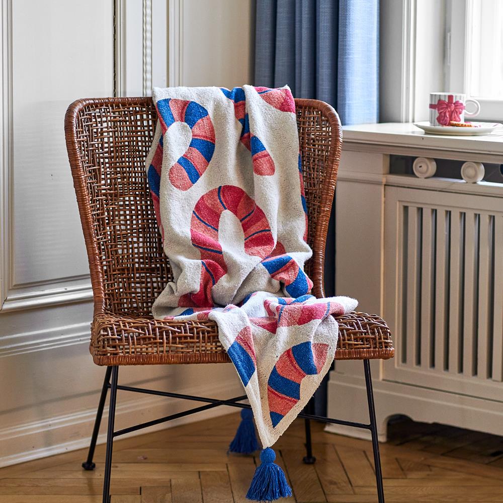 Bloomingville Candice Decke bunt aus recycelter Baumwolle Wohndecke mit Quasten 160x130 cm