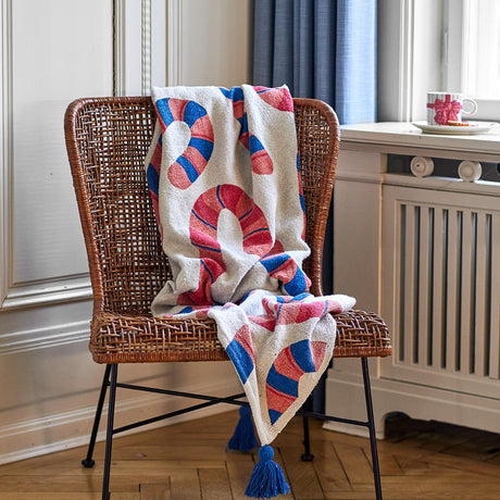 Bloomingville Candice Decke bunt aus recycelter Baumwolle Wohndecke mit Quasten 160x130 cm