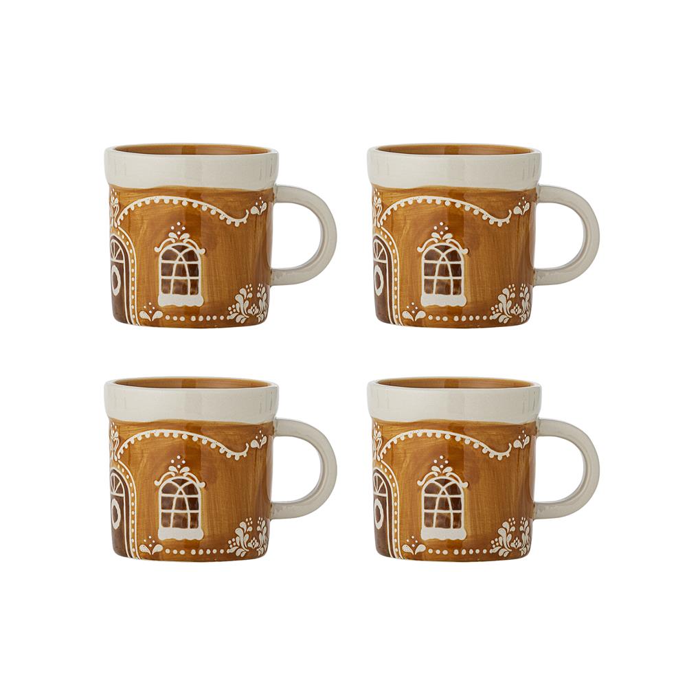 Bloomingville Gina Tasse Braun Steingut 4er Set 250 ml weihnachtliche Kaffeebecher