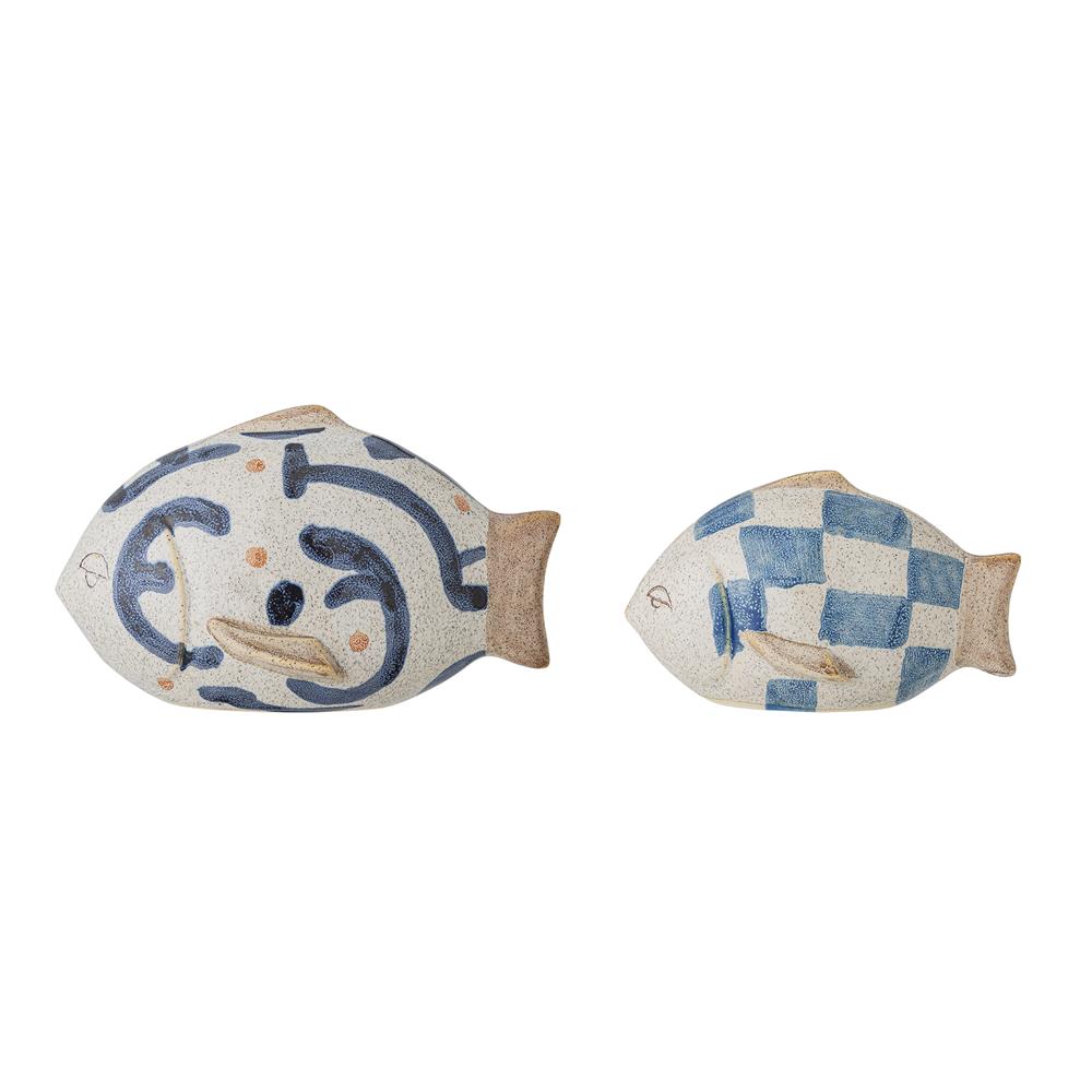 Bloomingville Eviaya Deko Set Fische Steingut Bunt 2-teilig – handbemalte Dekoration