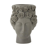 Bloomingville Akira Vase aus Steingut in Grau, Blumenvase in Form eines Gesicht