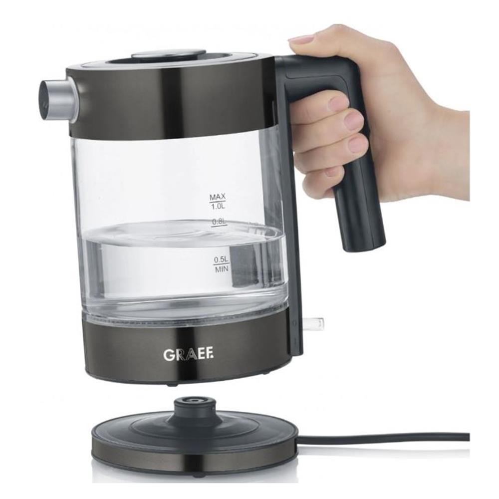 GRAEF Glaswasserkocher WK302 - 1 L Wasserkocher aus DURAN® Glas für Küche & Teegenuss