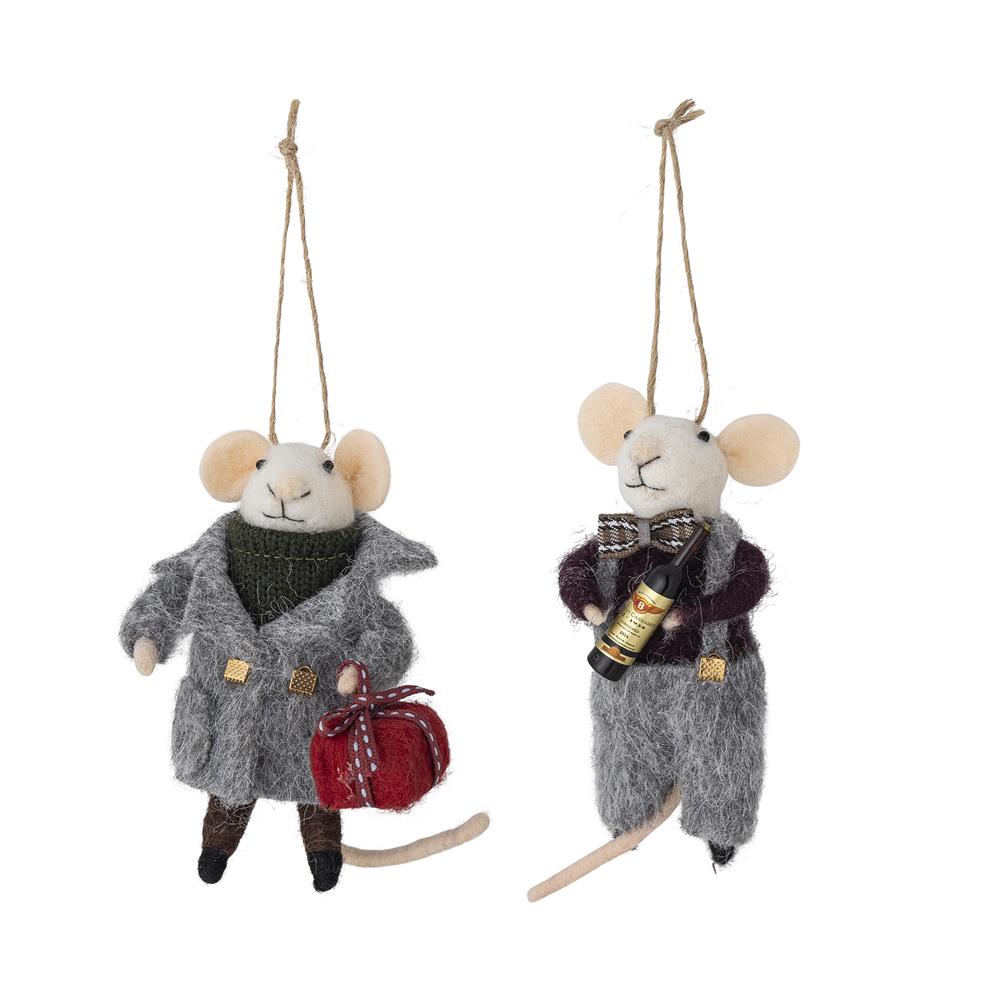 Bloomingville Peo Weihnachtsanhänger Grau Wolle 2er Set Mäuse Christbaumschmuck
