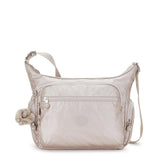 Kipling GABBIE M, Mittelgroße Umhängetasche, Metallic Glow (beige), Schultertasche mit Reißverschluss