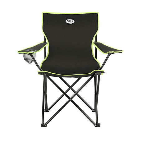 NILS CAMP Campingstuhl Schwarz-Limettengrün - klappbarer Klappstuhl mit Becherhalter für Camping & Garten