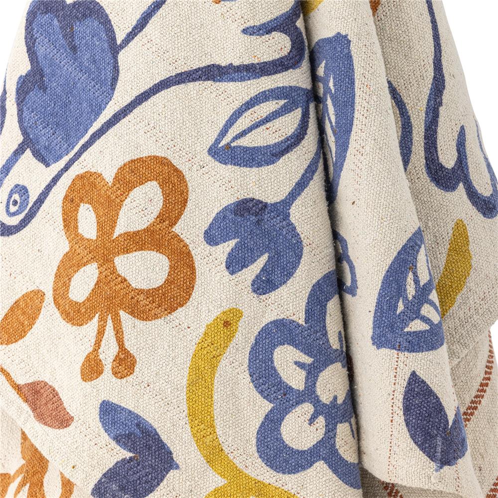 Bloomingville Figuria Decke bunt - Plaid mit Vogelmotiv aus Baumwolle für Sofa Wohnzimmer