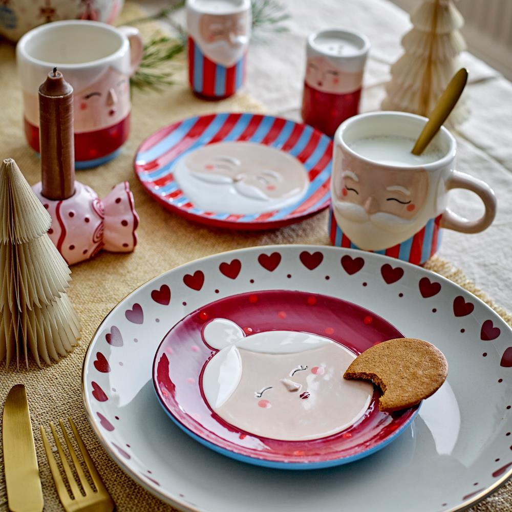Bloomingville Granny Teller Rot Steingut 2er Set Dessertteller Weihnachtsteller handbemalt