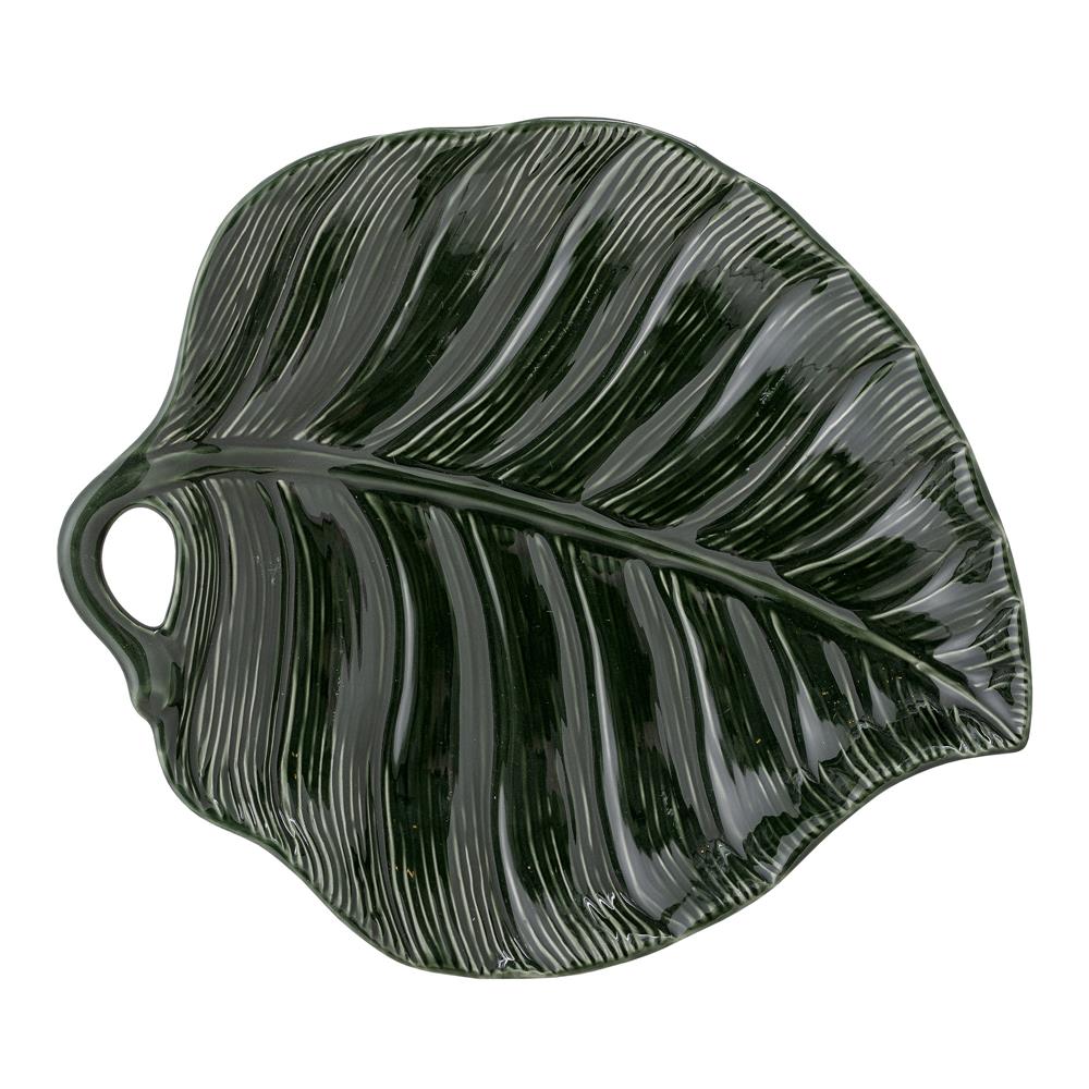 Bloomingville Savanna Teller dunkel grün Blatt 25,5x22,5 cm Steingut Schale dänisches Design
