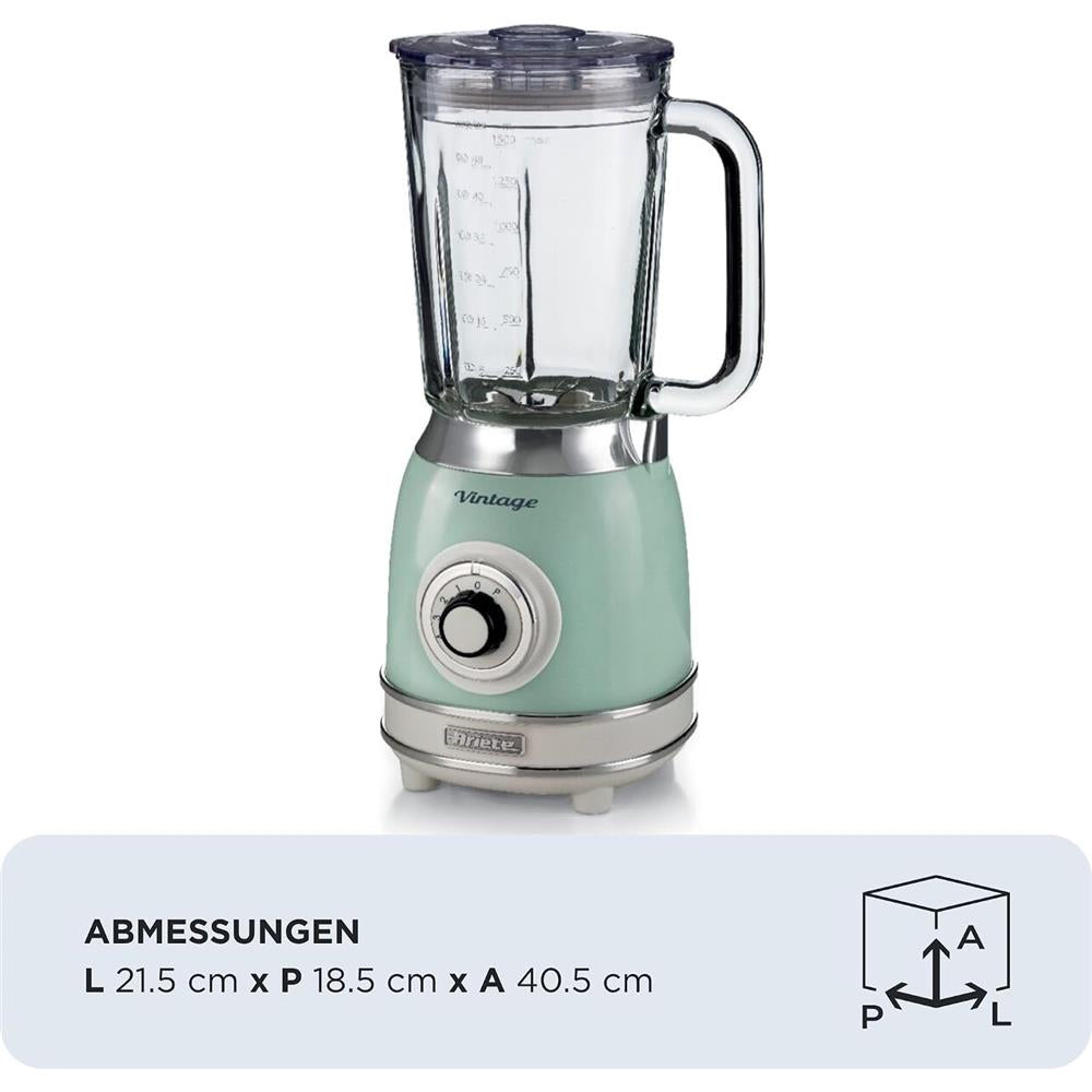 Ariete Vintage Standmixer, Grün, Glasbehälter 1,5L, Smoothie Maker, 1000W