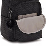 Kipling SEOUL S, kleiner Rucksack, Signature Emb (schwarz), Rucksack mit Tabletfach 11 Zoll