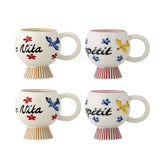 Bloomingville Lindsay Tasse 4er Set 233 ml bunt - Steingut Tassen mit Blumen & Schrift