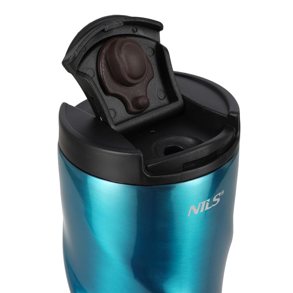 NILS Thermobecher 500 ml Edelstahl blau auslaufsicher rutschfest für Outdoor Alltag