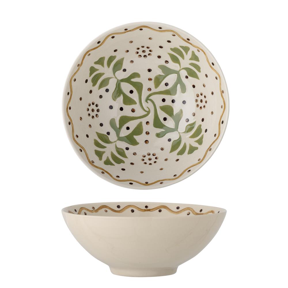 Bloomingville Heikki Schale – handbemalte Steingutschale in Naturtönen, Ø 19 cm, 860 ml