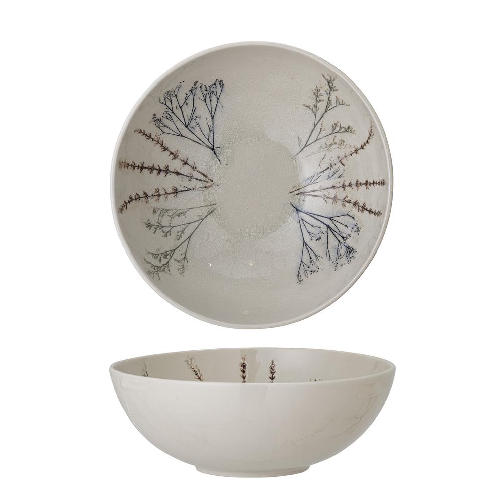 Bloomingville Bea Servierschüssel, Natur, 3,5L, Steingut, mit Blumenmotiv, dänisches Design