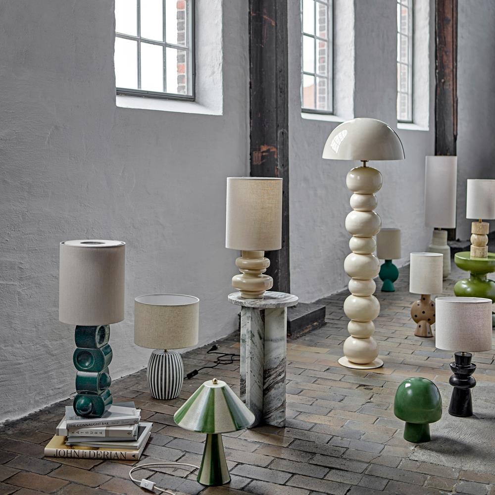Bloomingville Tali Tischlampe grau/weiß gestreift - Tischlampe mit Leinenschirm für Wohnzimmer & Schlafzimmer