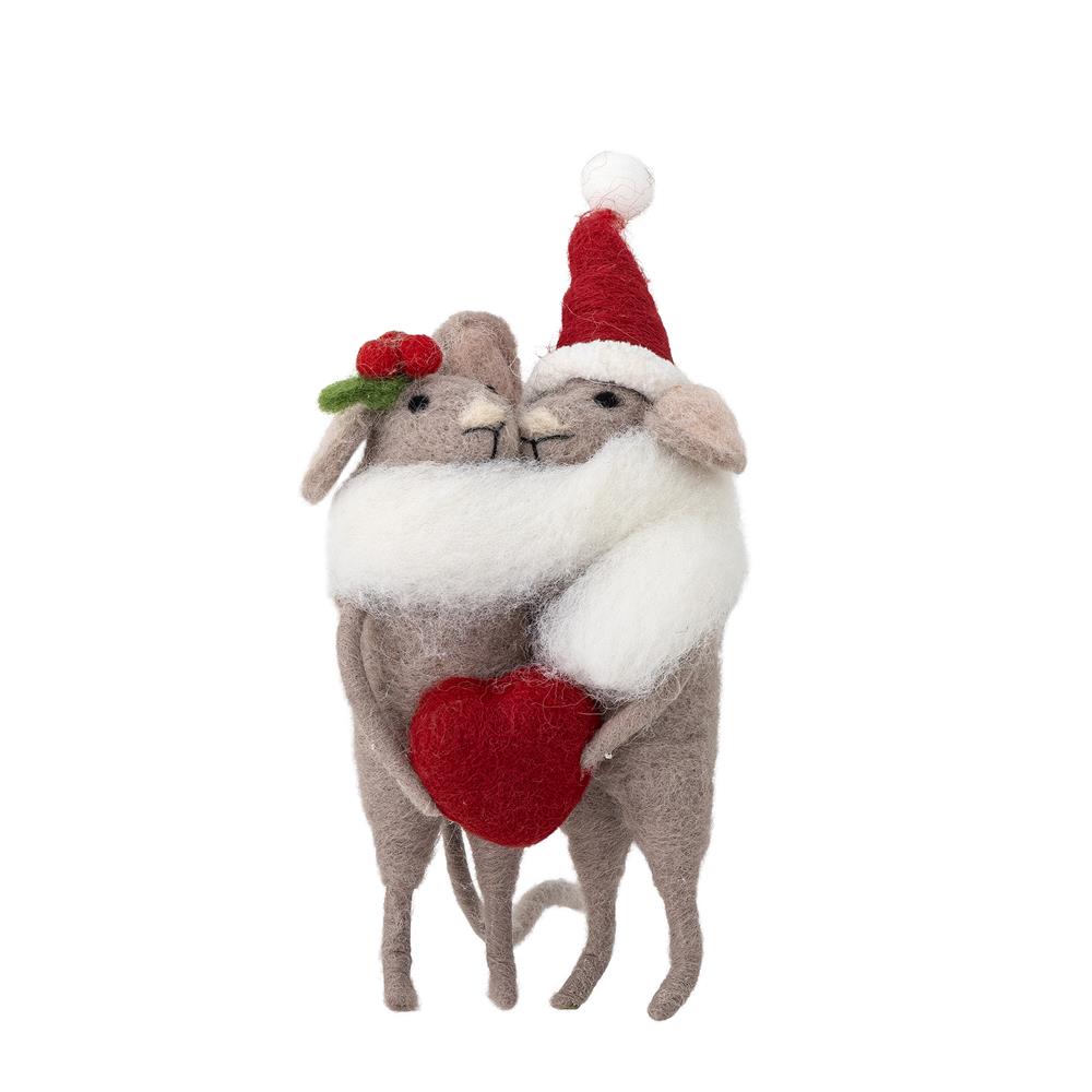Bloomingville Peo Ornament Grau Wolle Weihnachtsanhänger Mäuse mit Herz