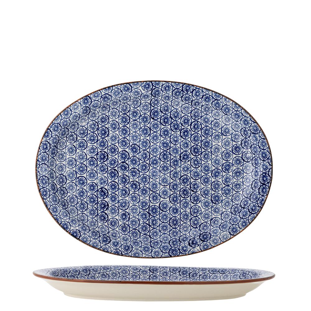 Bloomingville Karine Servierplatte blau - Steingut Platte mit Blumenmuster für Tischdeko Küche