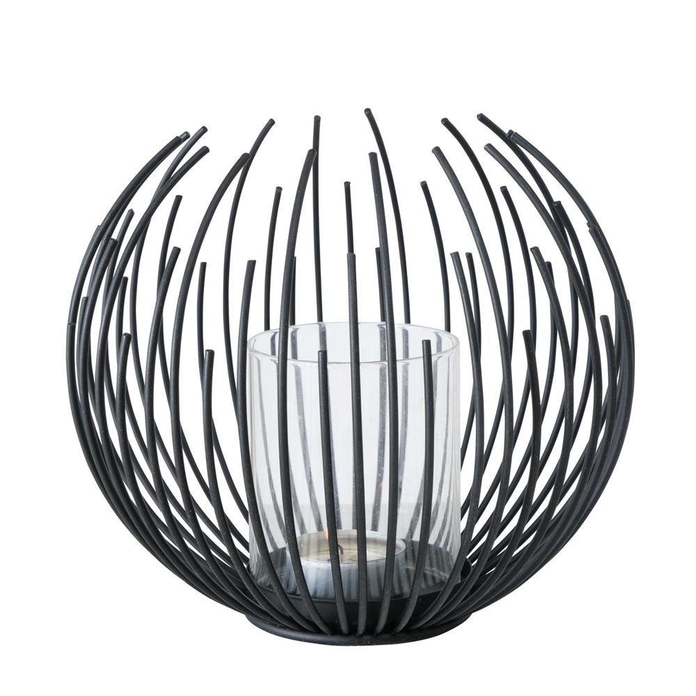 BOLTZE Windlicht Cylon Schwarz 16cm Metall Kerzenhalter Kerzenständer Skandinavisches Design