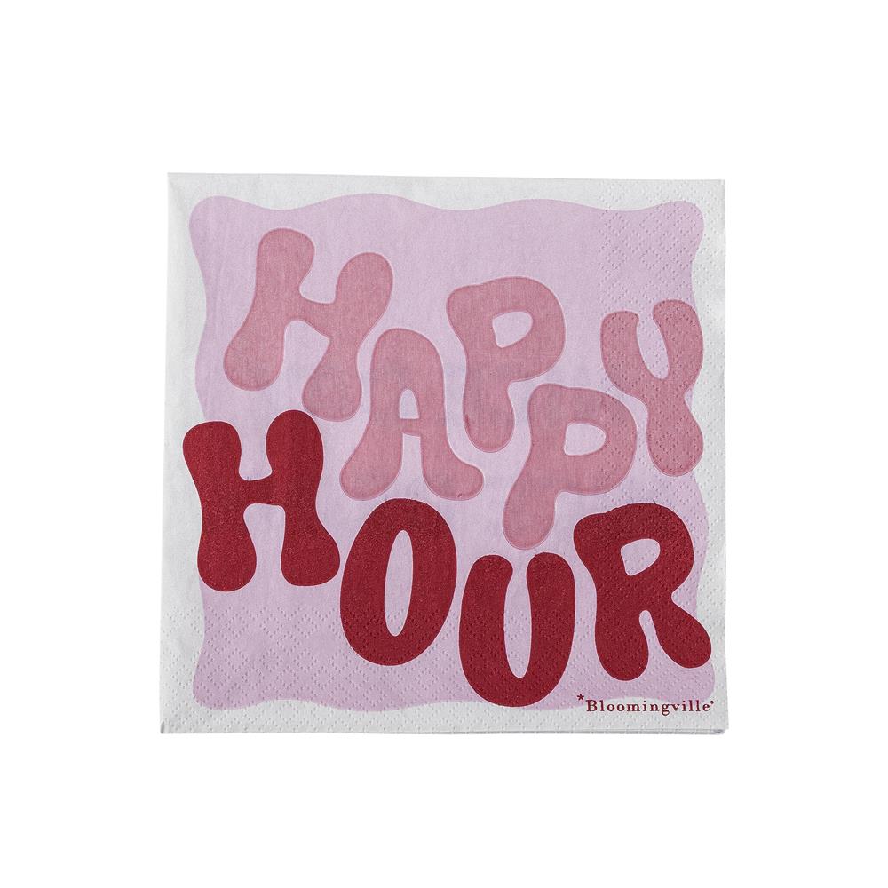 Bloomingville Rosy Serviette 20er Set 33x33 cm bunt - Papierservietten HAPPY HOUR Tischdeko