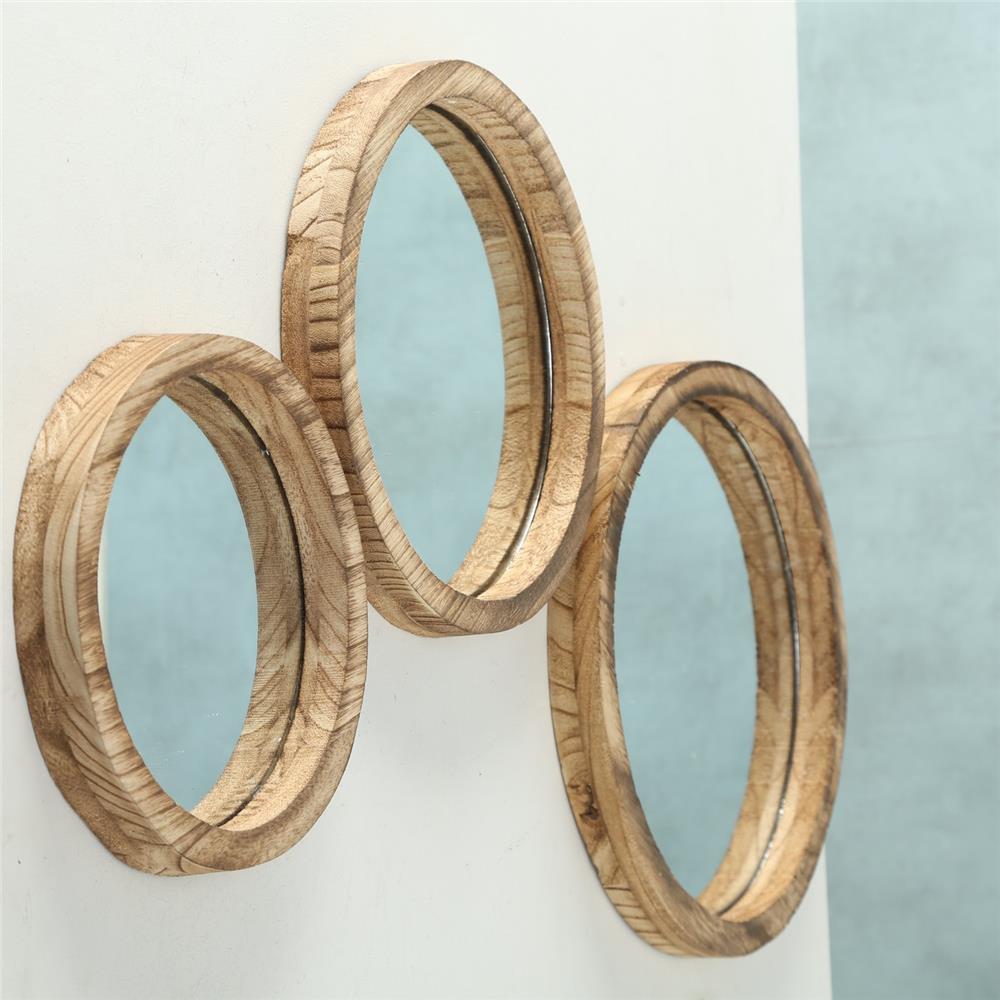 BOLTZE Spiegel Jones 3er Set Holz Rund Braun Wandspiegel Landhaus Design