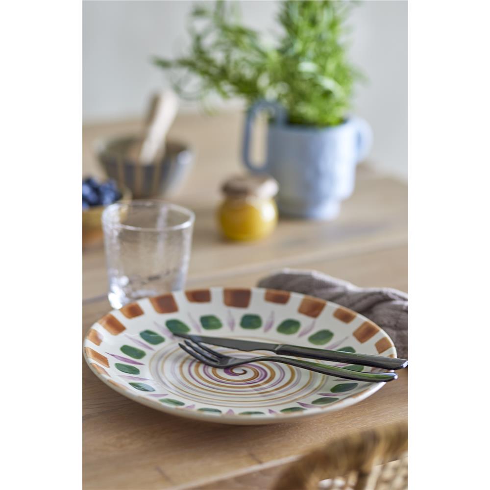 Bloomingville Shama Teller, Grün/Braun, Steingut, 27 cm, mit handbemaltem Muster