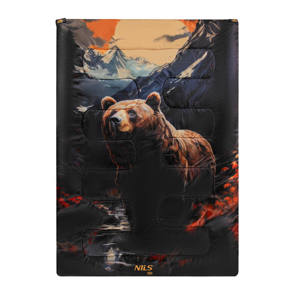 NILS CAMP Doppelschlafsack 3-in-1 mit Bär-Motiv für Camping Reisen Outdoor warm