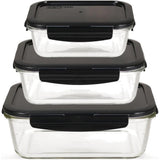 LocknLock Glas Frischhaltedosen 3er Set 630 ml, 1000 ml und 2000 ml - Ofenform mit Deckel, mikrowellengeeignet, auslaufsicher