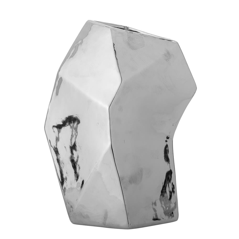 Bloomingville Dimona Vase silber - Steingut Vase modern skulptural für Wohnzimmer Deko Tisch