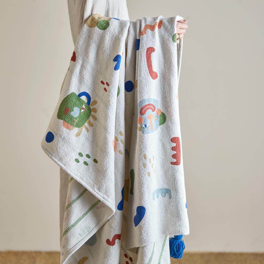 Bloomingville MINI Sylvie Decke Bunt Baumwollmix 160x130cm Kinder