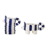 Bloomingville Caty Kerzenhalter aus Steingut in Blau – Katzen Kerzenhalter Set für Wohnzimmer