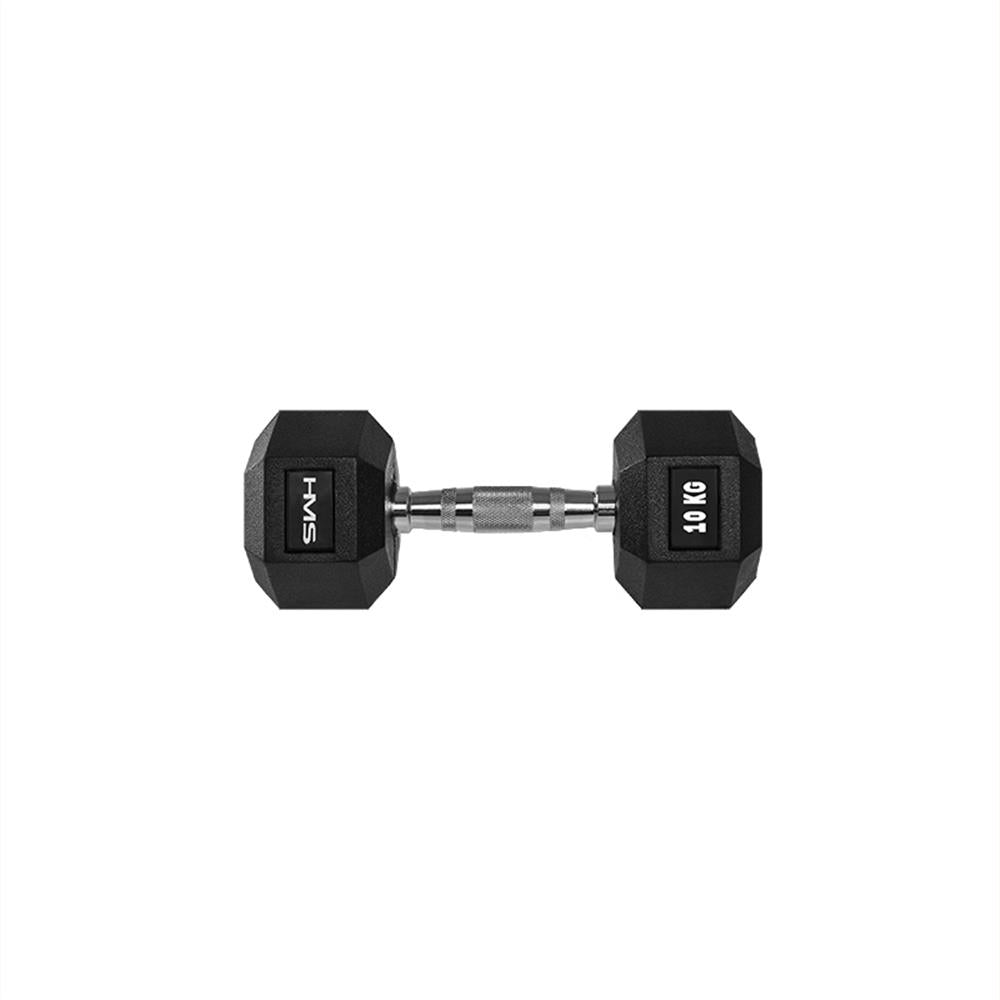 Kurzhantel 10 kg gummiert sechseckig Schwarz | HMS HEX PRO