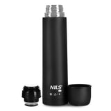 NILS CAMP Thermoskanne 1L Edelstahl schwarz isoliert für Camping Reisen Outdoor