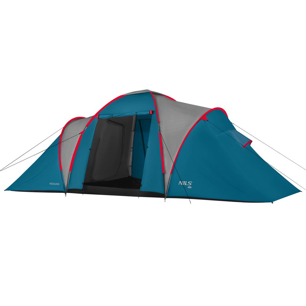 NILS CAMP Highland Zelt für 6 Personen Blau-Grau - großes Familienzelt mit Vorraum für Camping & Outdoor