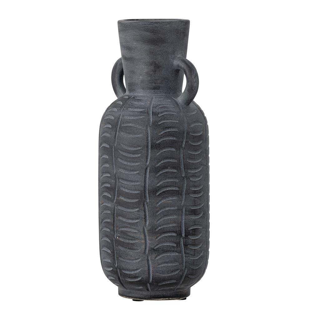 Bloomingville Rane Vase grau D12 cm aus Keramik – dekorative Vase mit Griffen für Wohnzimmer