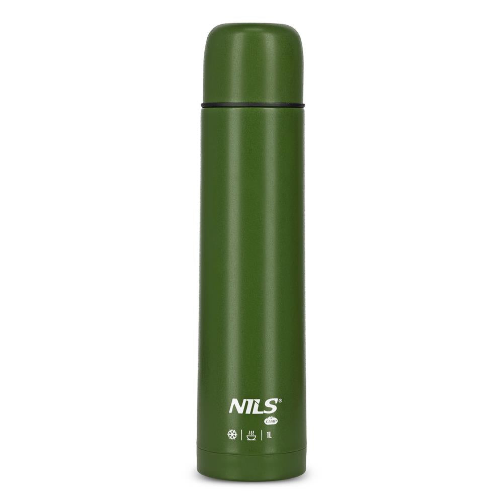 NILS CAMP Thermoskanne 1L Edelstahl grün isoliert für Camping Reisen Outdoor